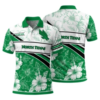 North Texas Mean Green Polo Shirt Personalized Floral Angles Green White Fashion Forward