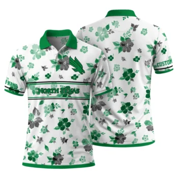 North Texas Mean Green Polo Shirt Personalized Floral Pinstripe Green White Fashion Forward