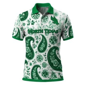 North Texas Mean Green Polo Shirt Personalized Paisley Florals Green White Best Selling