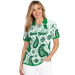 North Texas Mean Green Polo Shirt Personalized Paisley Florals Green White Best Selling