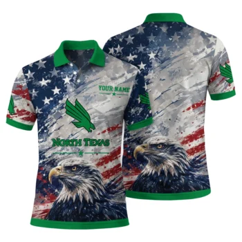 North Texas Mean Green Polo Shirt Personalized Star Brushstrokes Green Blue Fashion Forward