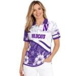 Northwestern Wildcats Polo Shirt Customized Floral Angles Purple White Best Selling