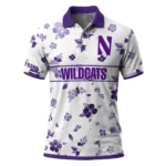 Northwestern Wildcats Polo Shirt Customized Floral Pinstripe Purple White Best Selling
