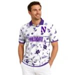 Northwestern Wildcats Polo Shirt Customized Floral Pinstripe Purple White Best Selling