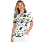 Notre Dame Fighting Irish Polo Shirt Personalized Floral Pinstripe Navy White Best Selling