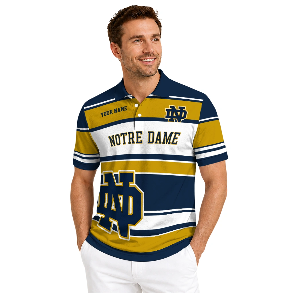 Notre Dame Fighting Irish Polo Shirt Personalized Horizontal Blocks Navy High Quality Notre Dame Fighting Irish Polo Shirt Personalized Horizontal Blocks Navy High Quality