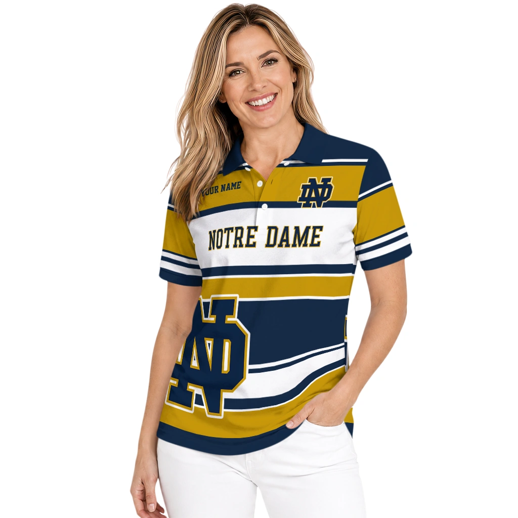 Notre Dame Fighting Irish Polo Shirt Personalized Horizontal Blocks Navy Latest Model Notre Dame Fighting Irish Polo Shirt Personalized Horizontal Blocks Navy Latest Model
