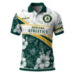Oakland Athletics Polo Shirt Custom Floral Angles Green White Best Selling