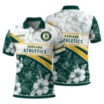 Oakland Athletics Polo Shirt Custom Floral Angles Green White Best Selling