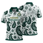 Oakland Athletics Polo Shirt Custom Paisley Florals Green White Best Selling