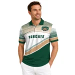 Ohio Bobcats Polo Shirt Customized Slanted Stripes Green White Best Selling