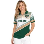 Ohio Bobcats Polo Shirt Customized Slanted Stripes Green White Best Selling