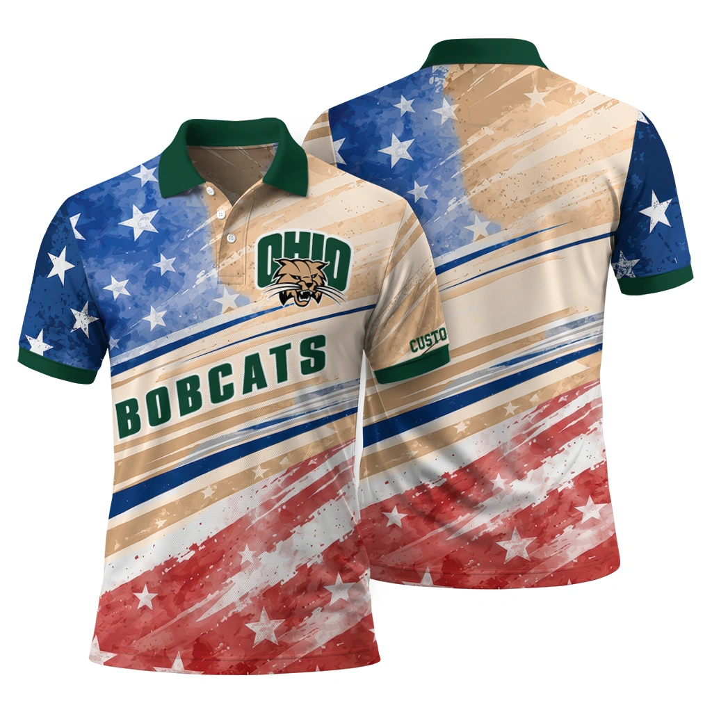 Ohio Bobcats Polo Shirt Customized Star Stripes Red Blue Fashion Forward Ohio Bobcats Polo Shirt Customized Star Stripes Red Blue Fashion Forward