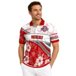 Ohio State Buckeyes Polo Shirt Custom Floral Angles Scarlet White Best Selling