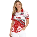 Ohio State Buckeyes Polo Shirt Custom Floral Angles Scarlet White Best Selling