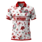Ohio State Buckeyes Polo Shirt Custom Floral Pinstripe Scarlet White Best Selling