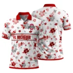 Ohio State Buckeyes Polo Shirt Custom Floral Pinstripe Scarlet White Best Selling