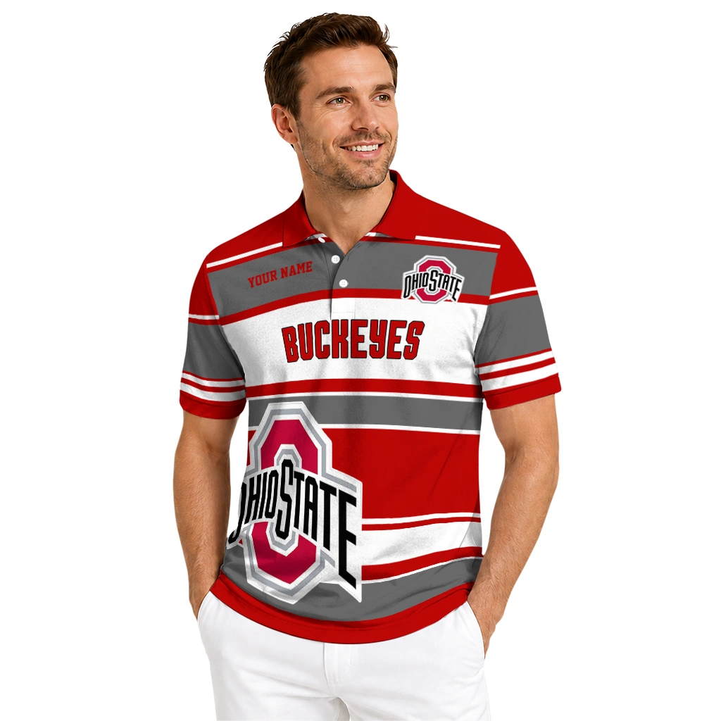 Ohio State Buckeyes Polo Shirt Custom Horizontal Blocks Scarlet High Quality Ohio State Buckeyes Polo Shirt Custom Horizontal Blocks Scarlet High Quality