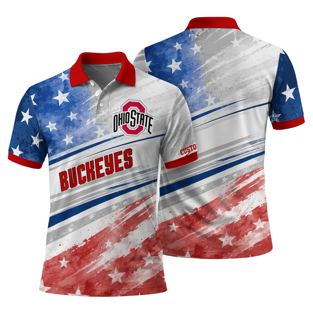 Ohio State Buckeyes Polo Shirt Custom Star Stripes Red Blue Fashion Forward Ohio State Buckeyes Polo Shirt Custom Star Stripes Red Blue Fashion Forward