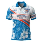 Oklahoma City Thunder Polo Shirt - Customized Floral Angles Blue White