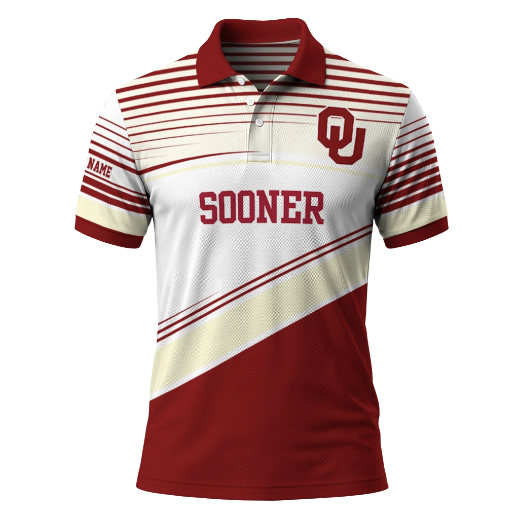 Oklahoma Sooners Polo Shirt Personalized Slanted Stripes Crimson White Best Selling Oklahoma Sooners Polo Shirt Personalized Slanted Stripes Crimson White Best Selling