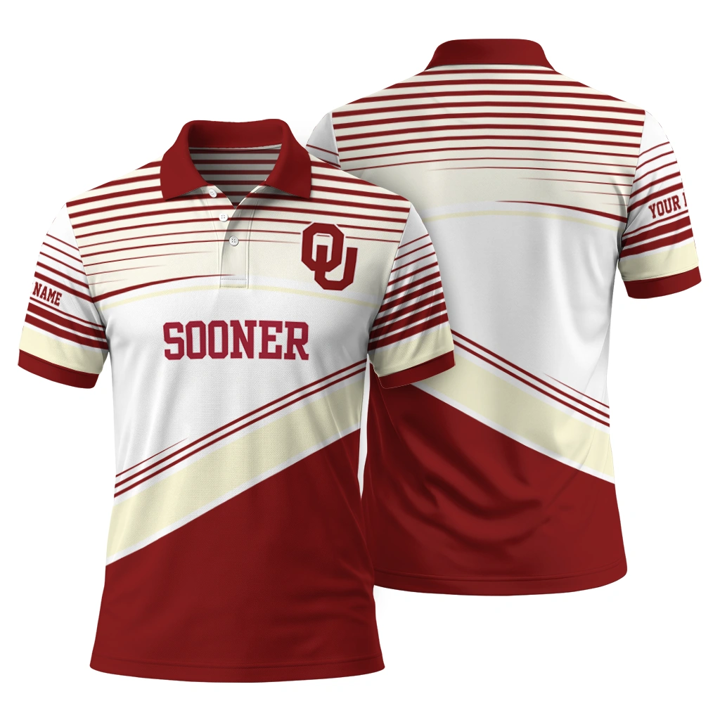 Oklahoma Sooners Polo Shirt Personalized Slanted Stripes Crimson White Fashion Forward Oklahoma Sooners Polo Shirt Personalized Slanted Stripes Crimson White Fashion Forward