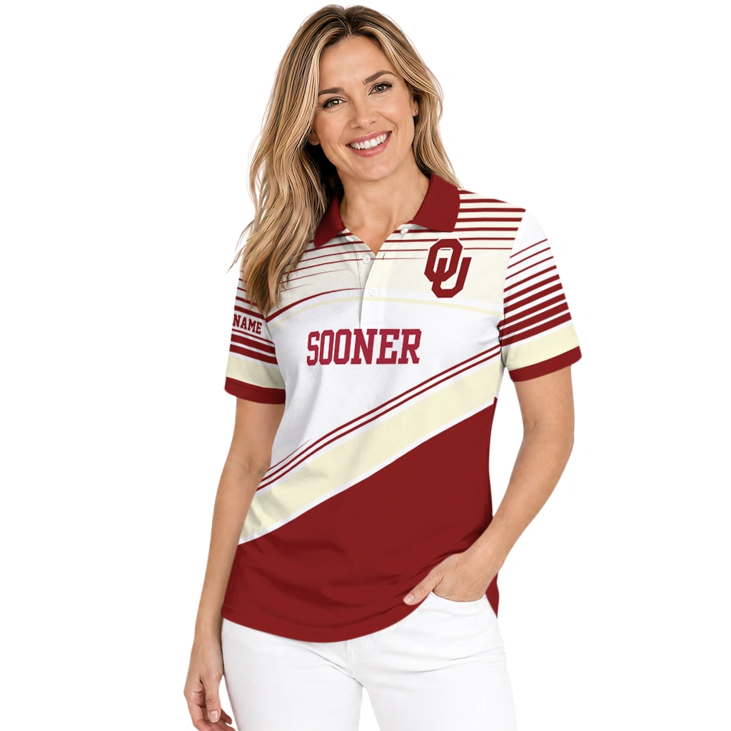 Oklahoma Sooners Polo Shirt Personalized Slanted Stripes Crimson White Latest Model Oklahoma Sooners Polo Shirt Personalized Slanted Stripes Crimson White Latest Model