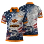 Oklahoma State Cowboys Polo Shirt Customized Star Brushstrokes Orange Blue Best Selling