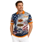 Oklahoma State Cowboys Polo Shirt Customized Star Brushstrokes Orange Blue Best Selling