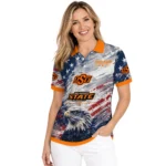 Oklahoma State Cowboys Polo Shirt Customized Star Brushstrokes Orange Blue Best Selling