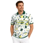 Oregon Ducks Polo Shirt Custom Floral Pinstripe Green White Best Selling