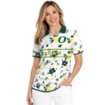 Oregon Ducks Polo Shirt Custom Floral Pinstripe Green White Best Selling
