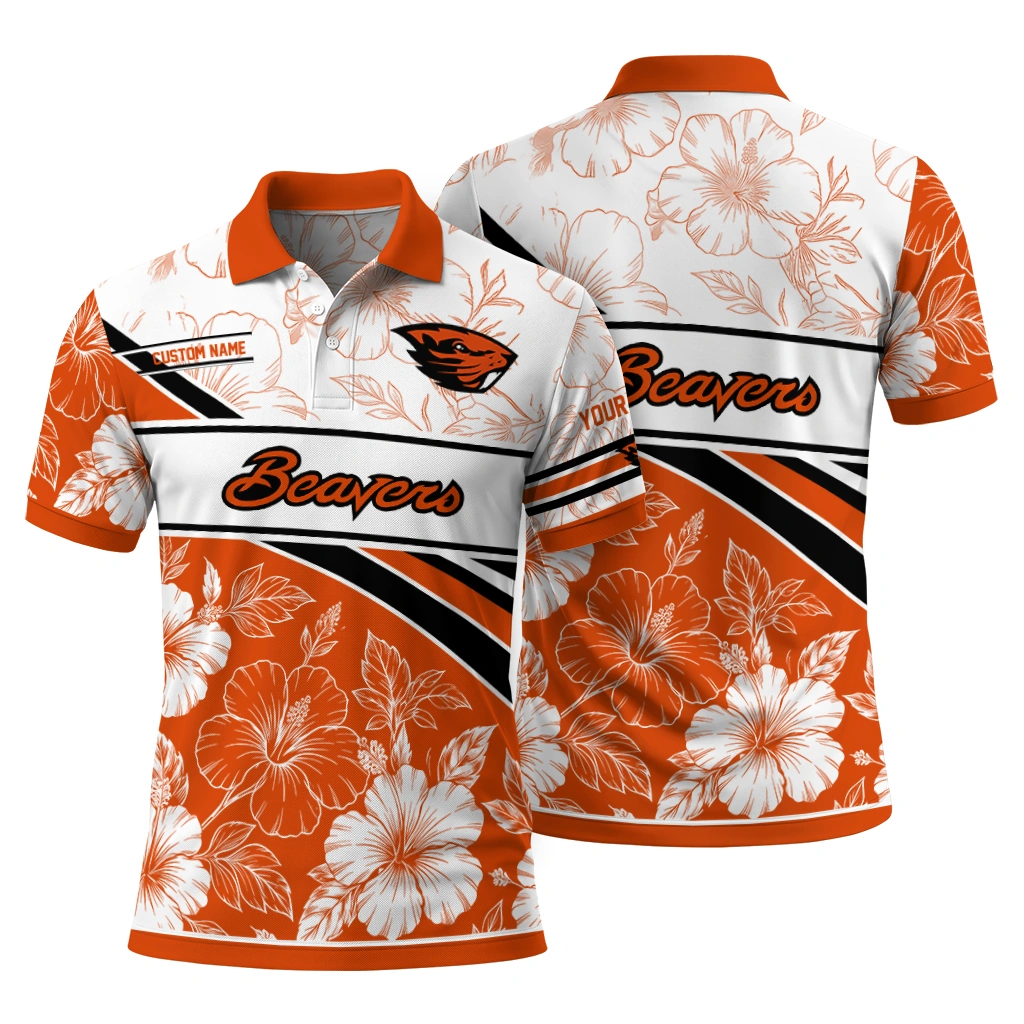 Oregon State Beavers Polo Shirt Customized Floral Angles Orange White Fashion Forward Oregon State Beavers Polo Shirt Customized Floral Angles Orange White Fashion Forward