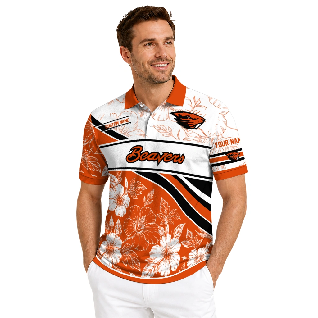 Oregon State Beavers Polo Shirt Customized Floral Angles Orange White High Quality Oregon State Beavers Polo Shirt Customized Floral Angles Orange White High Quality