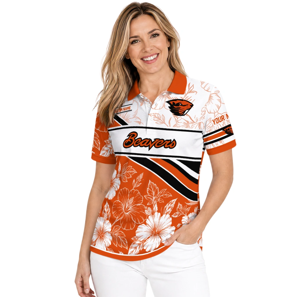 Oregon State Beavers Polo Shirt Customized Floral Angles Orange White Latest Model Oregon State Beavers Polo Shirt Customized Floral Angles Orange White Latest Model