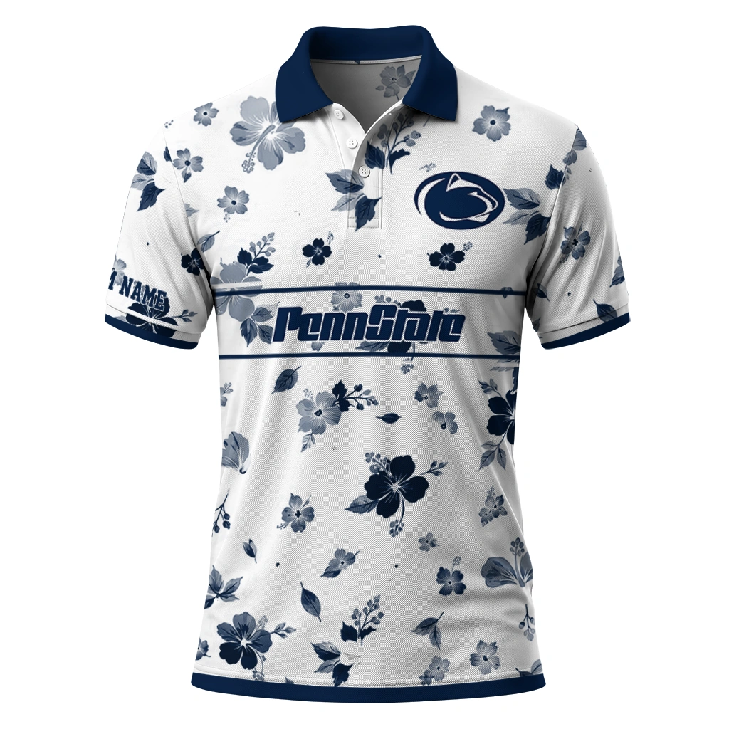 Penn State Nittany Lions Polo Shirt Customized Floral Pinstripe Blue White Best Selling Penn State Nittany Lions Polo Shirt Customized Floral Pinstripe Blue White Best Selling