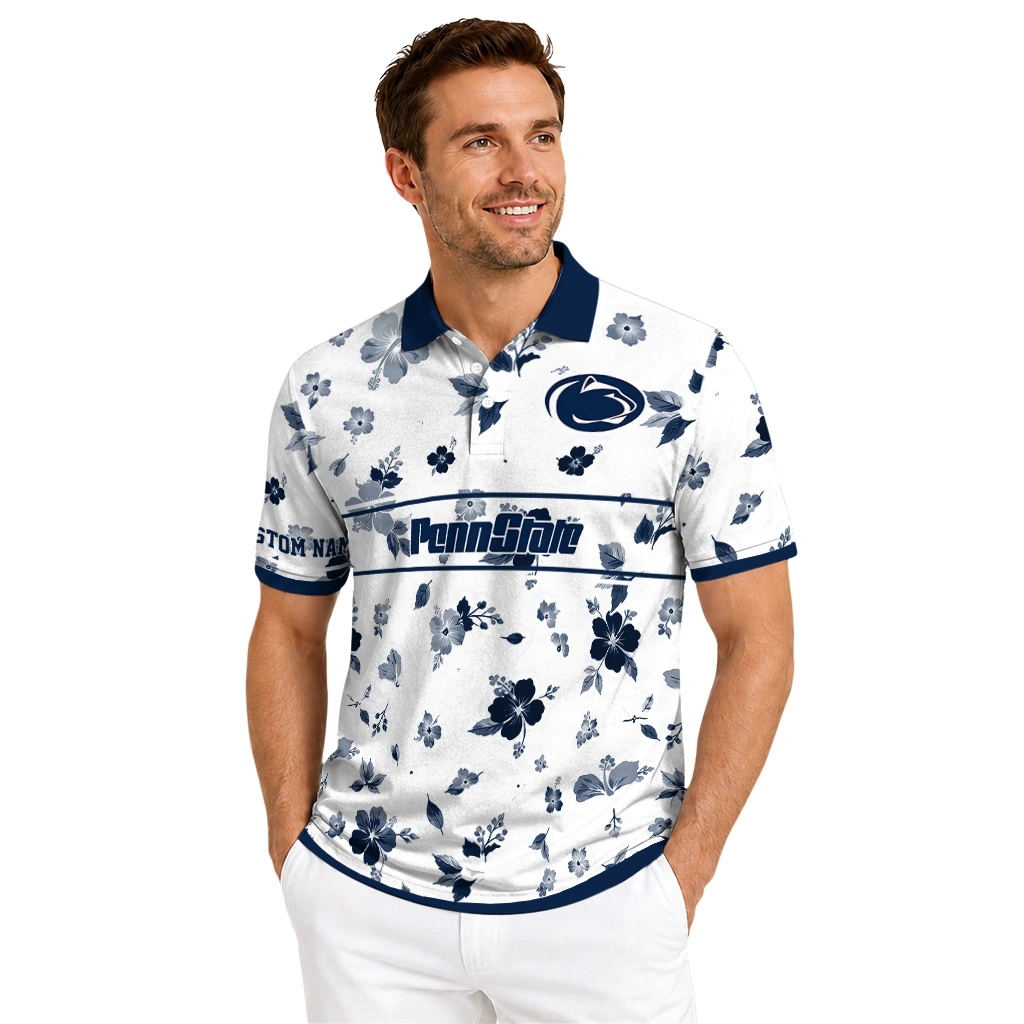 Penn State Nittany Lions Polo Shirt Customized Floral Pinstripe Blue White High Quality Penn State Nittany Lions Polo Shirt Customized Floral Pinstripe Blue White High Quality