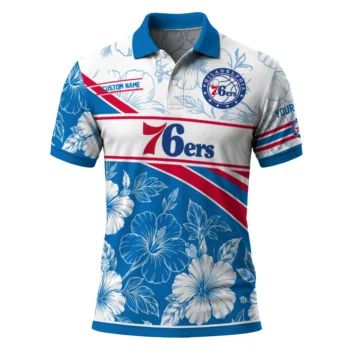 Philadelphia 76ers Polo Shirt - Custom Floral Angles Blue White
