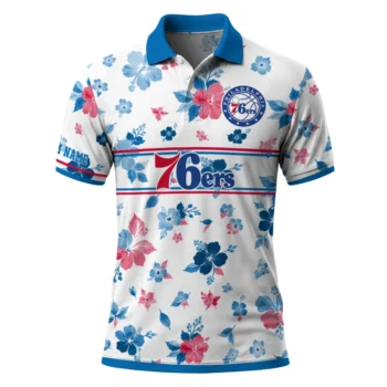 Philadelphia 76ers Polo Shirt - Custom Floral Pinstripe Blue White