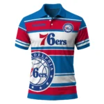 Philadelphia 76ers Polo Shirt - Custom Horizontal Blocks Blue