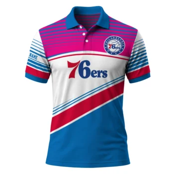 Philadelphia 76ers Polo Shirt - Custom Slanted Stripes Blue White