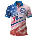 Philadelphia 76ers Polo Shirt - Custom Star Stripes Red Blue
