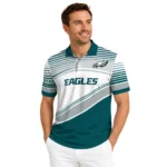 Philadelphia Eagles Polo Shirt Custom Slanted Stripes Green White Best Selling