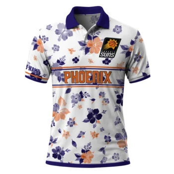 Phoenix Suns Polo Shirt - Customized Floral Pinstripe Purple White