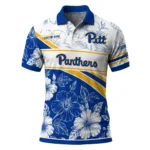 Pittsburgh Panthers Polo Shirt Customized Floral Angles Royal Blue White Best Selling