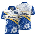 Pittsburgh Panthers Polo Shirt Customized Floral Angles Royal Blue White Best Selling