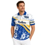 Pittsburgh Panthers Polo Shirt Customized Floral Angles Royal Blue White Best Selling