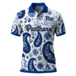 Pittsburgh Panthers Polo Shirt Customized Paisley Florals Royal Blue White Best Selling