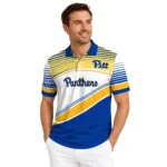 Pittsburgh Panthers Polo Shirt Customized Slanted Stripes Royal Blue White Best Selling