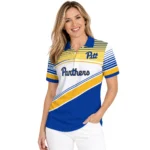 Pittsburgh Panthers Polo Shirt Customized Slanted Stripes Royal Blue White Best Selling